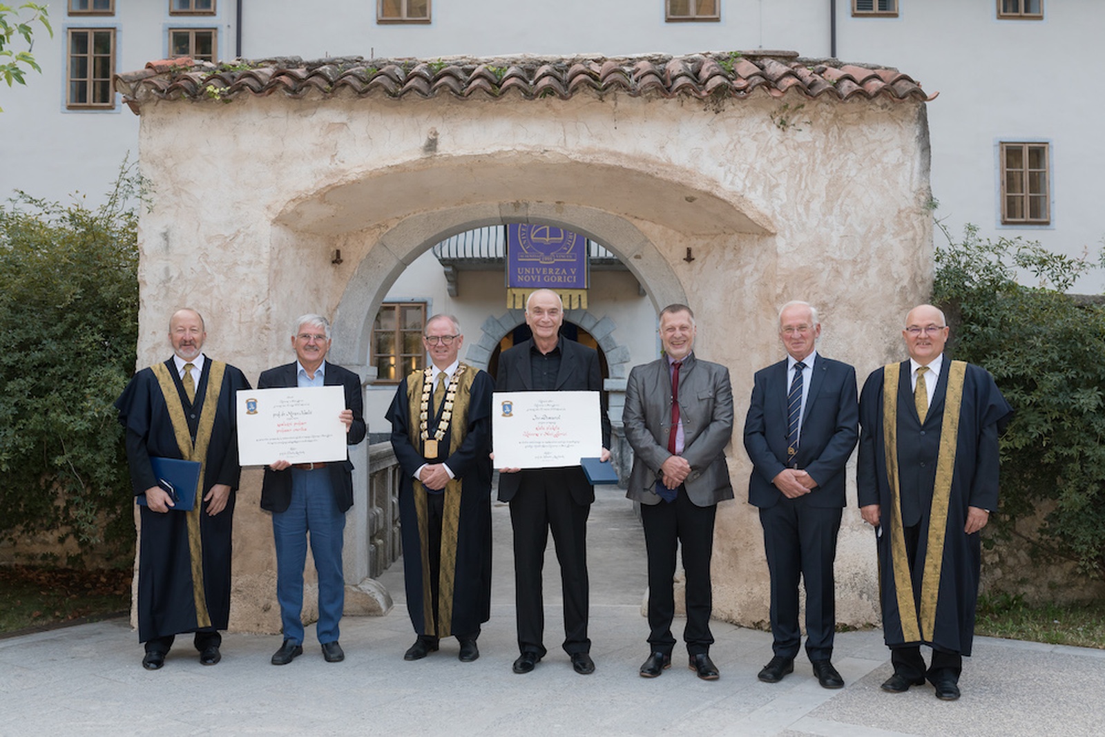 Awardees and administration of the University of Nova Gorica. Photo: Miha Godec