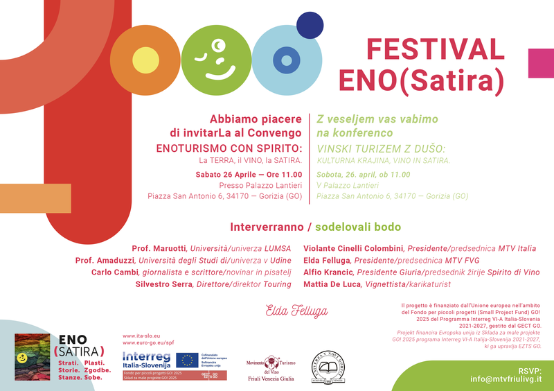 Vabilo na Festival EnoSatira, ki bo potekalo 26. in 27. april v Gorici (Italija)