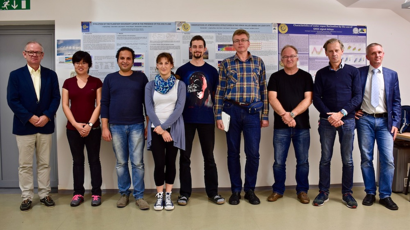 Slovenian Pierre Auger team on Sep. 14, 2017. From left to right: Prof. Dr. Danilo Zavrtanik, Doc. Dr. Lili Yang, Dr. Ahmed Saleh, Marta Trini, Gašper Kukec Mezek, Doc. Dr. Sergey Vorobyev, Prof. Dr. Andrej Filipčič, Prof. Dr. Marko Zavrtanik and Prof. Dr. Samo Stanič.