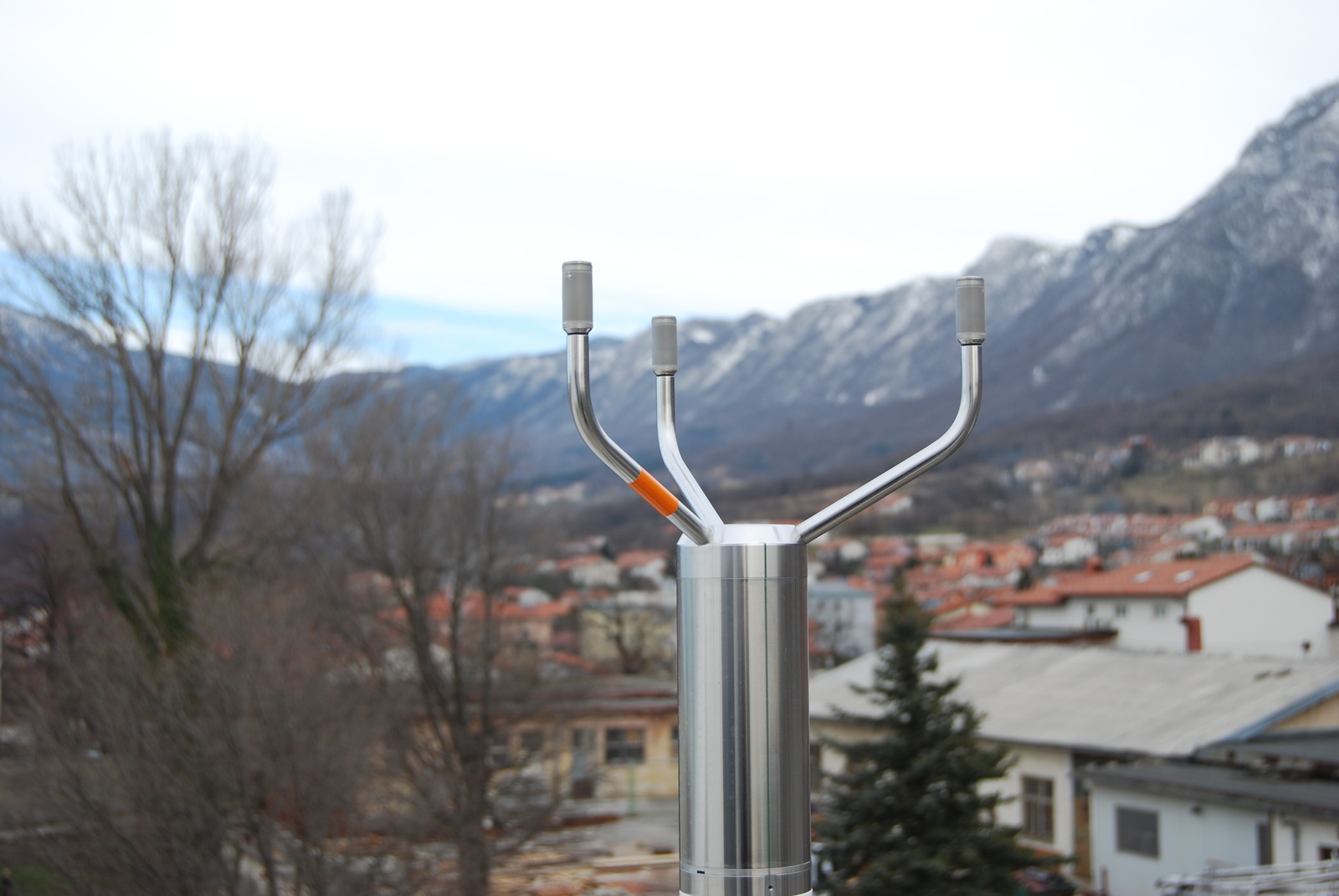 An ultrasonic anemometer, mounted on the roof of the University of Nova Gorica  at Ajdovščina, which provides data on wind speed and direction up to four times per second.