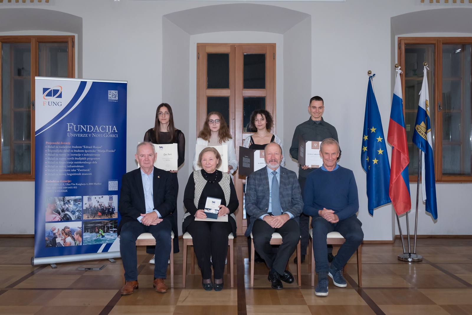 Awardees, Management of the University of Nova Gorica Foundation and Honorary Rector of the University of Nova Gorica. Photo: Miha Godec