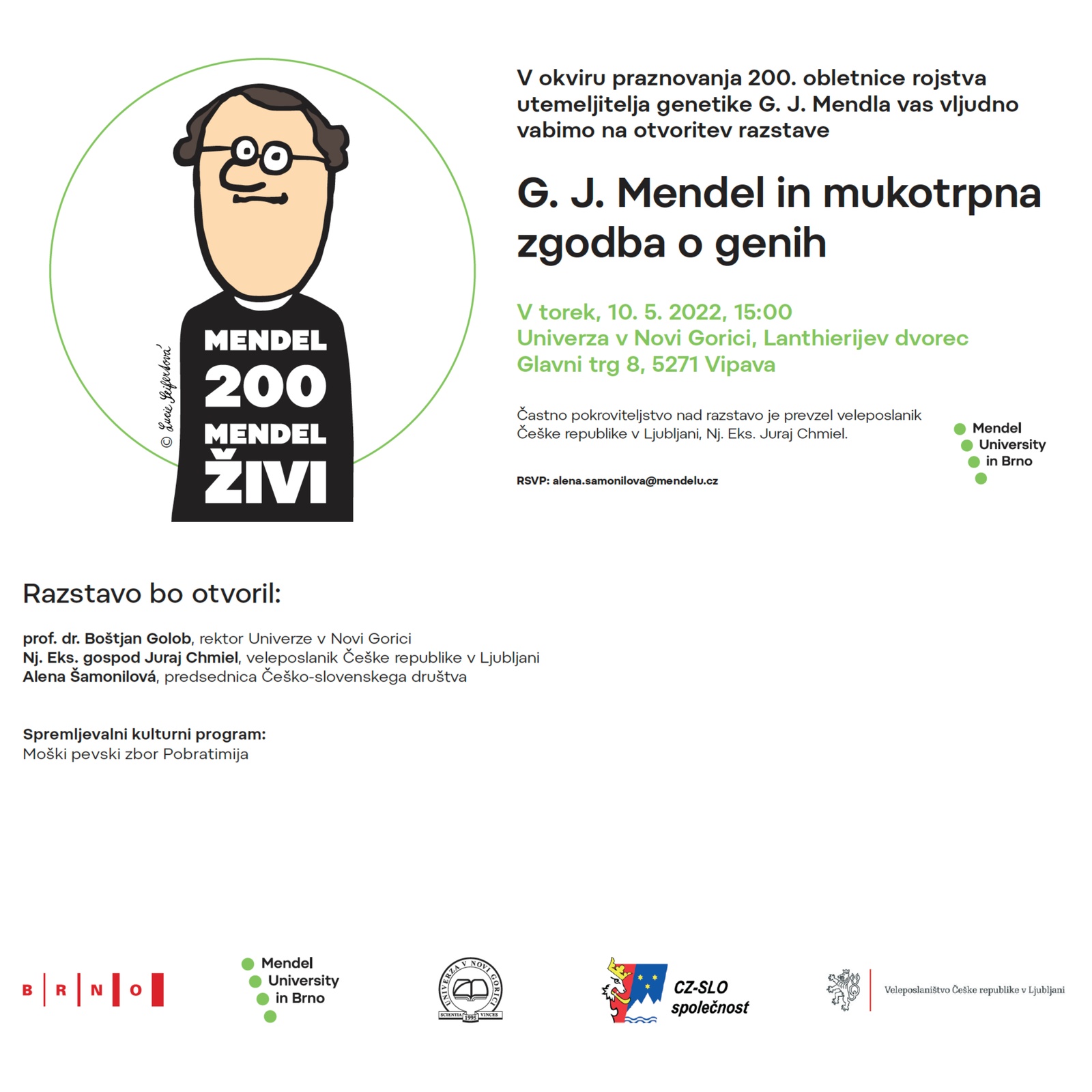 Invitation to attend the opening of the exhibition of G. J. Mendel and the painful story about genes