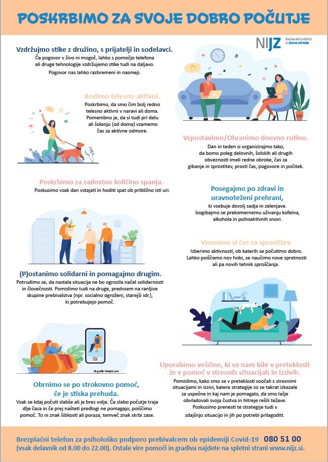 NIJZ - Poskrbimo za svoje počutje, navodila za dobro počutje.